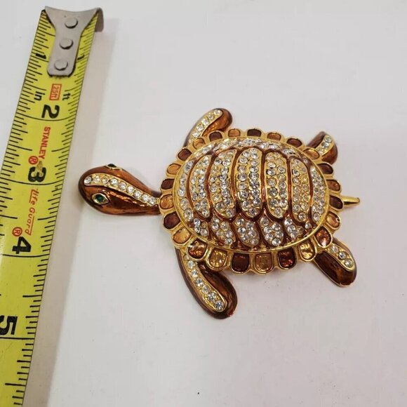 Vintage Large Sea Turtle Pin Gold tone Enamel Rhinestones Brooch - Picture 12 of 12